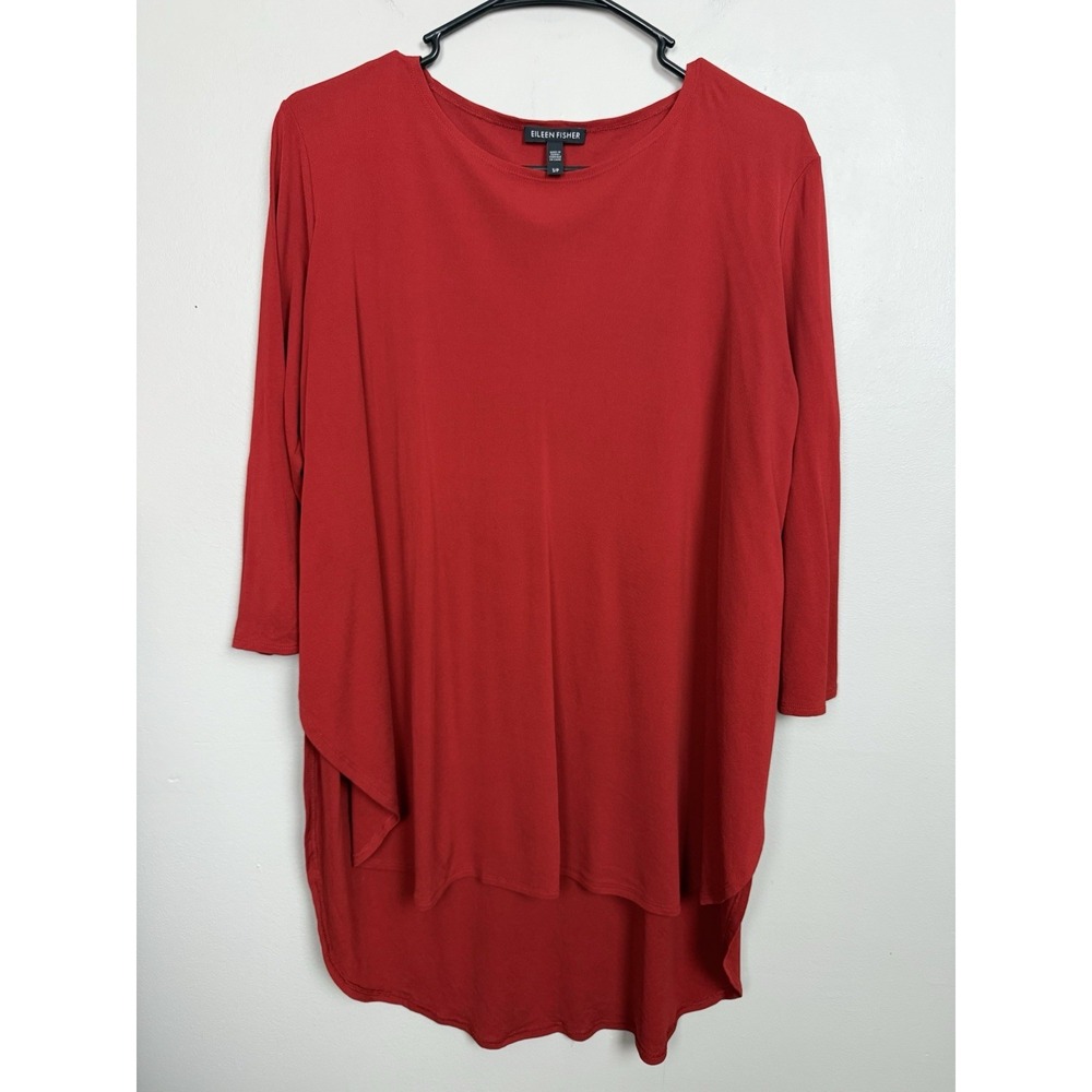 Eileen Fisher Red Silk Tunic Blouse Women's L Top‎ Minimalist Quiet Luxury
